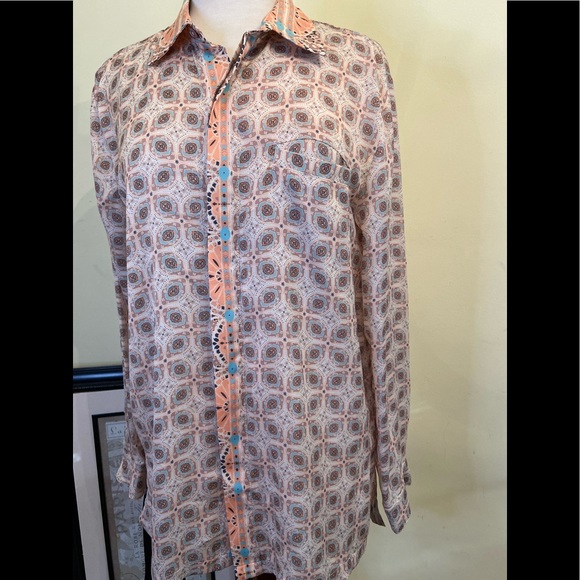 Free People  Tunic Size M Boho Oversized Long Sleeves Peach Colors - Picture 3 of 11